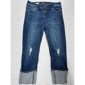 Kut from the Kloth Jeans Women 4 Blue Cameron Straight Crop Rolled Cuffs Ripped